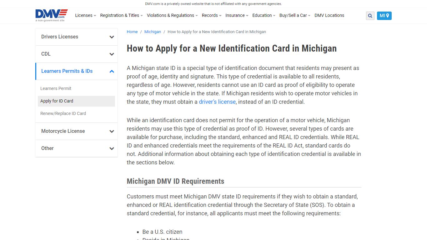 Your Guide To The Michigan State ID Card | DMV.com